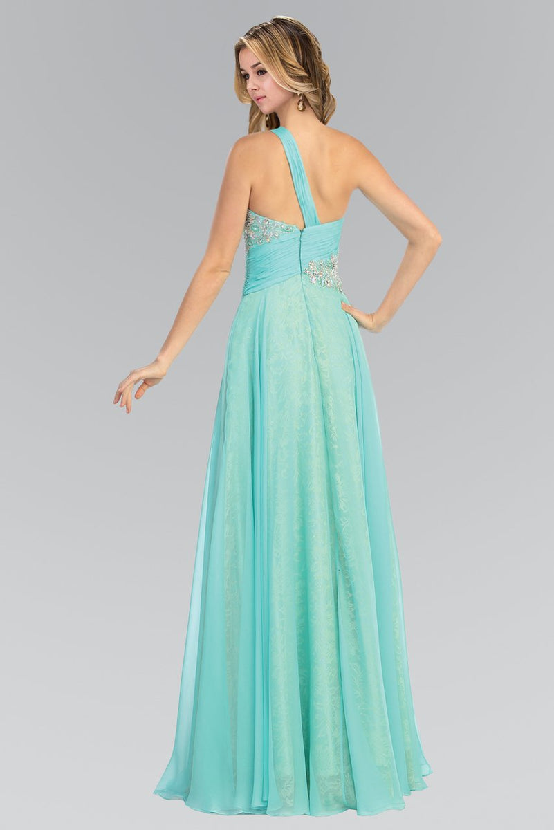 Elizabeth K - GL1154 Asymmetrical Ruched Ornate Gown – Couture Candy