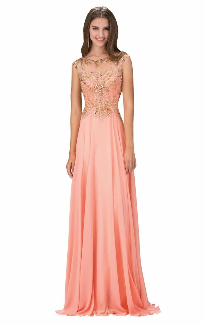 Elizabeth K - GL1305 Embellished Sleeveless Long Dress Special Occasion Dress XS / Coral