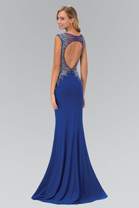 Elizabeth K - GL1306 Bead Embellished Boat Neck Jersey Gown