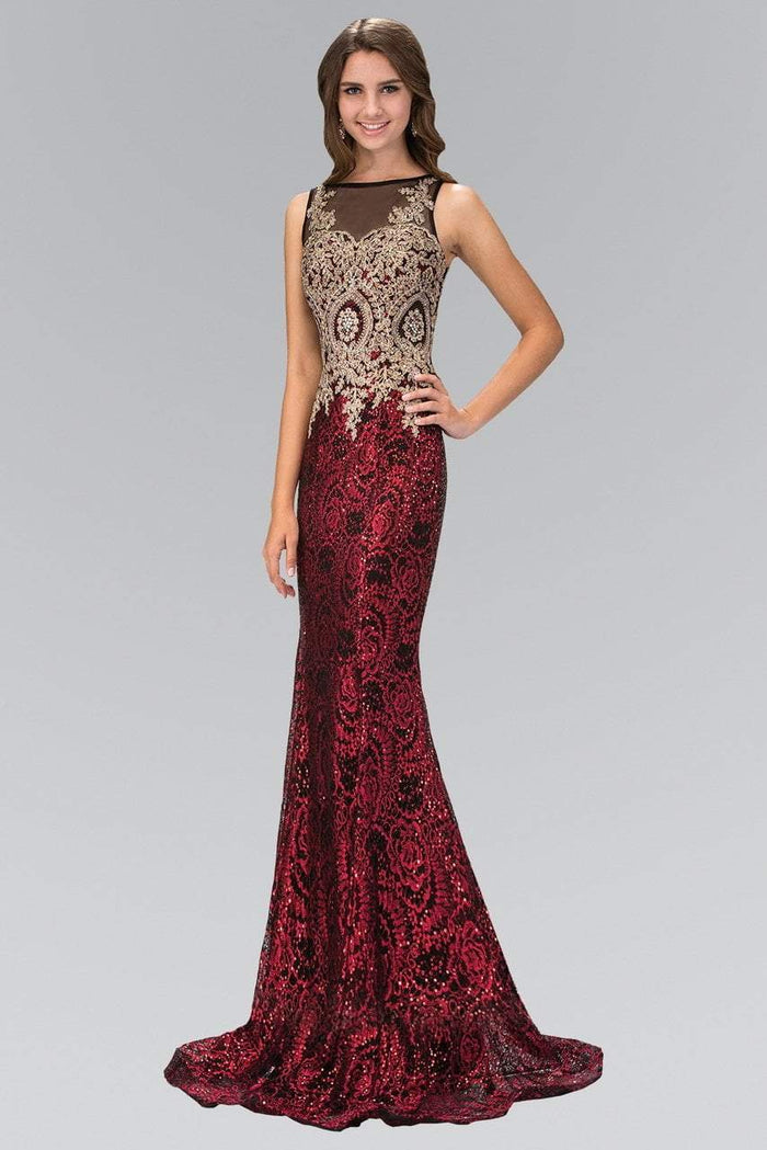 Elizabeth K - GL1319 Embellished Illusion Bateau Neck Gown Special Occasion Dress XS / Red