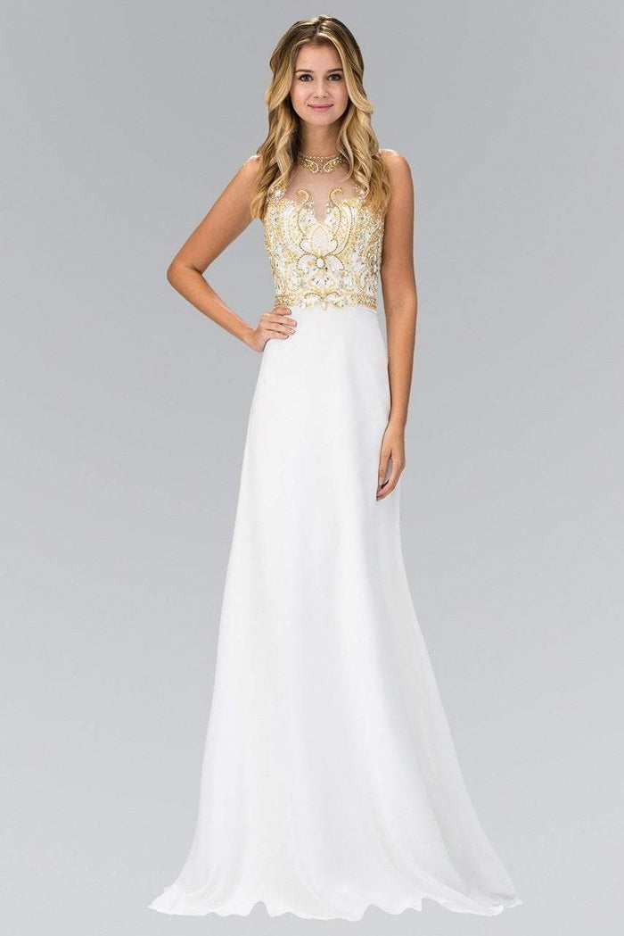 Elizabeth K - GL1329 Gilt Beaded Illusion A-Line Gown Special Occasion Dress XS / Ivory
