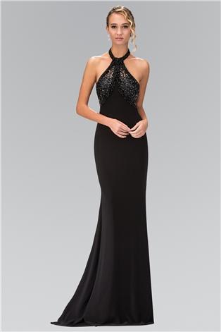 Elizabeth K - GL1330 Halter Neckline Beaded Black Gown Special Occasion Dress XS / Black