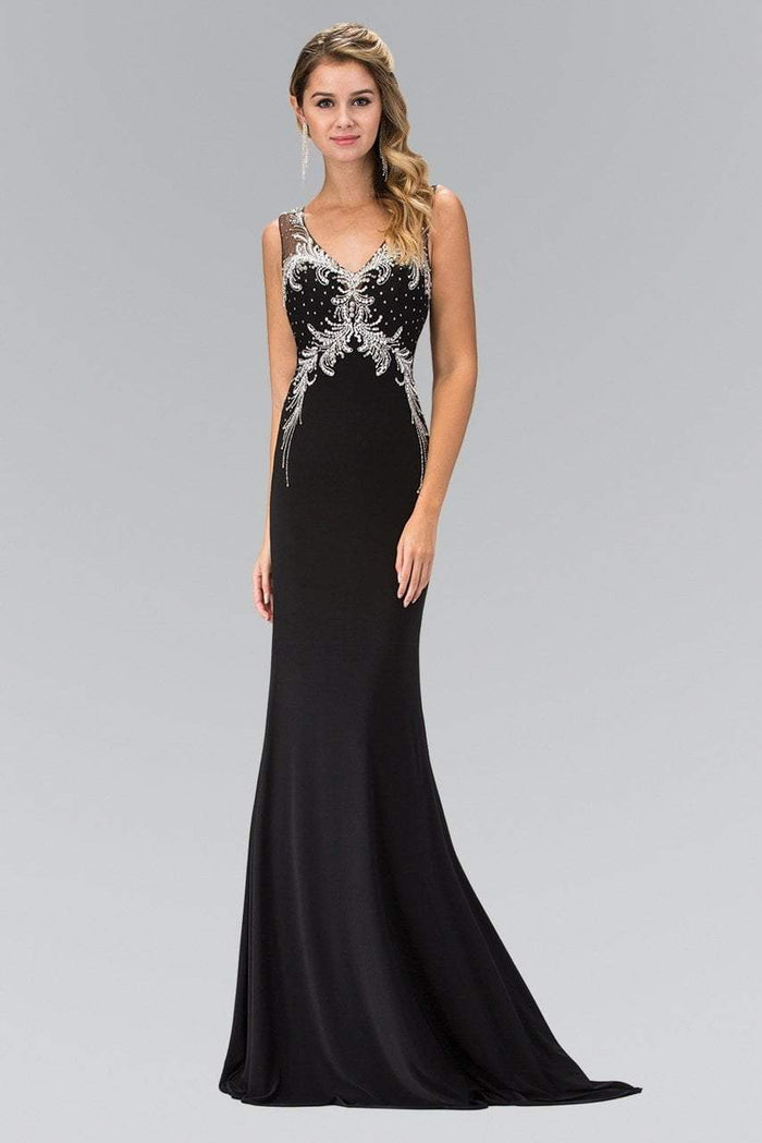Elizabeth K - GL1358 Jewel-Accented V-Neck Gown Special Occasion Dress XS / Black