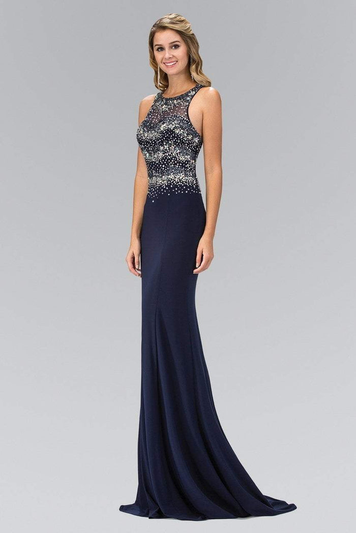 Elizabeth K - GL1361 Jewel-Accented Halter Neck Gown Special Occasion Dress XS / Navy