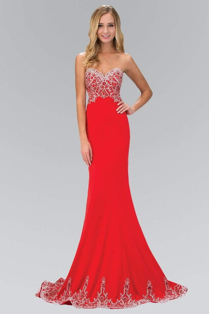 Elizabeth K - GL1367 Beaded Sweetheart Mermaid Gown Special Occasion Dress XS / Red