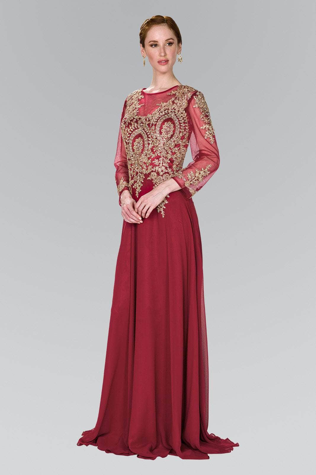 Elizabeth K - GL1368 Laced Bateau Neck Long Sleeve Dress – Couture Candy