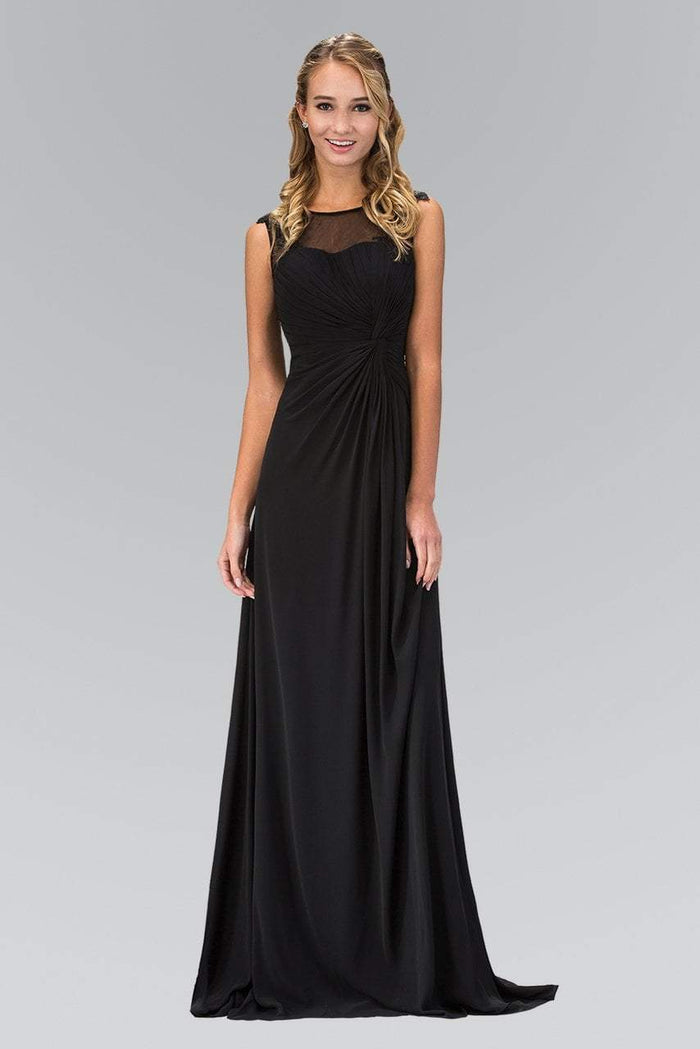 Elizabeth K - GL1375 Ruched Applique Illusion A-Line Gown Special Occasion Dress XS / Black