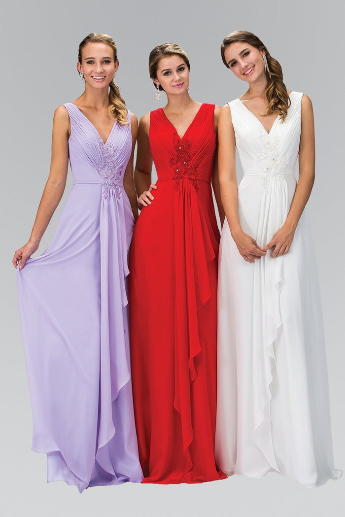 Elizabeth K - GL1378 Applique V-Neck Chiffon A-Line Gown Special Occasion Dress XS / Lilac