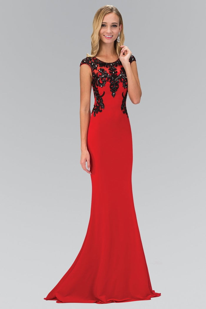 Elizabeth K - GL1380 Embellished Scoop Neck Jersey Gown Special Occasion Dress XS / Red
