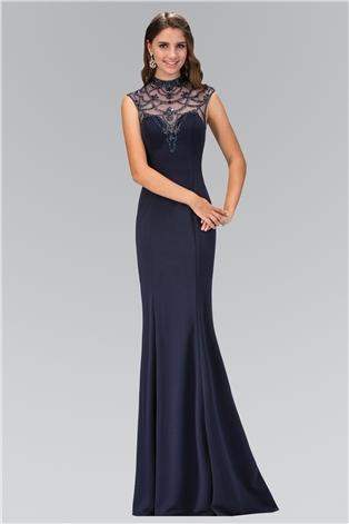 Elizabeth K - GL1383 Beaded High Neck with Open Back Gown Special Occasion Dress XS / Navy
