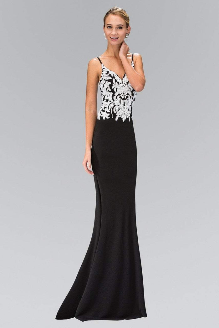 Elizabeth K - GL1384 Bead and Sequin Embellishment V-Neck Gown Special Occasion Dress XS / Black