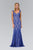 Elizabeth K - GL1396 Long Contrast Lace Sheath Gown Special Occasion Dress XS / R.Blue/Nude