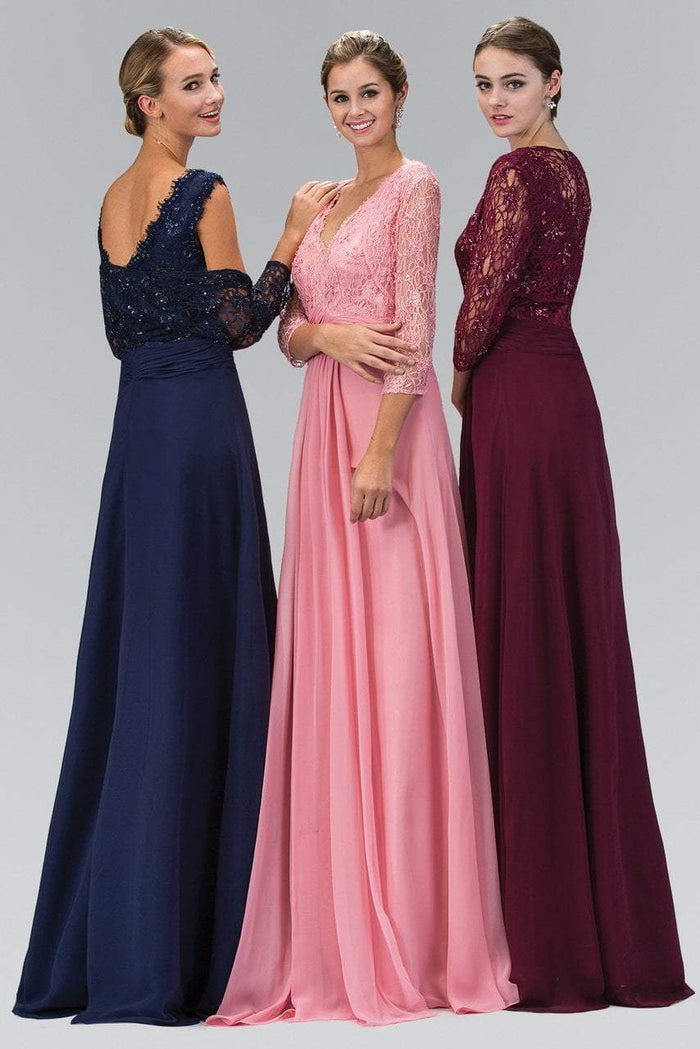 Elizabeth K - GL1397 Lace V-Neck A-Line Gown with Bolero Special Occasion Dress XS / Burgundy
