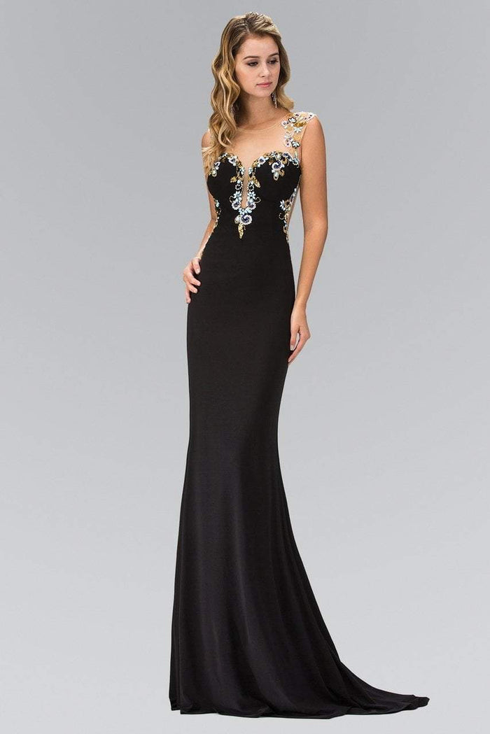 Elizabeth K - GL1402 Illusion Scoop Neckline with Sheer Back Jersey Gown Special Occasion Dress XS / Black