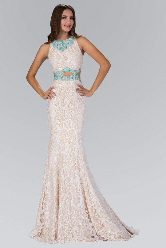Elizabeth K - GL1403 Jewel Neckline with Cutouts Lace Gown