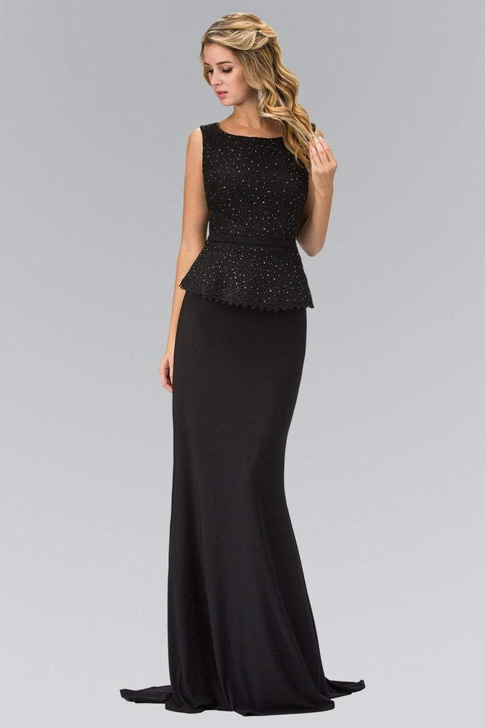 Elizabeth K - GL1422 Laced Bateau Neck Gown Special Occasion Dress XS / Black