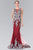 Elizabeth K - GL1462 Ornate Lace Illusion Trumpet Gown Evening Dresses XS / Burgundy/P.Silver