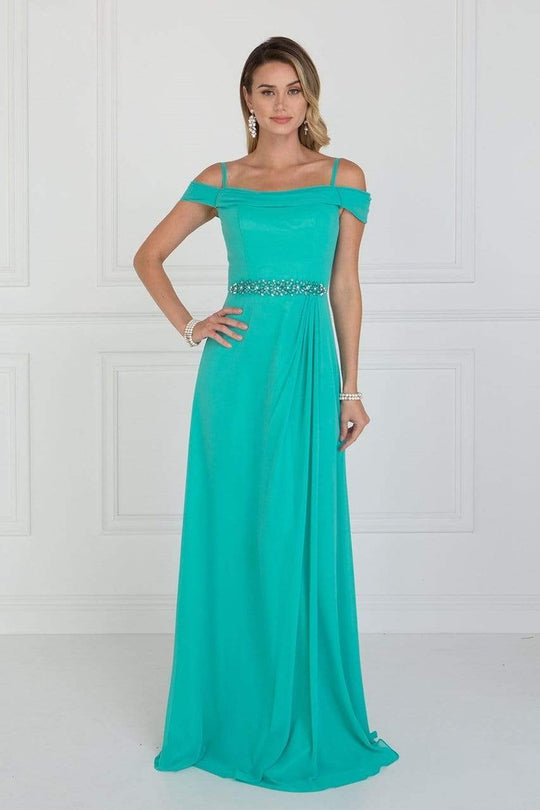Elizabeth K - GL1522 Draped Cowl Back A-Line Chiffon Gown