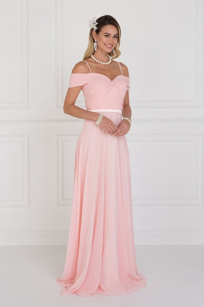 Elizabeth K - GL1523 Off Shoulder Twisted Bodice Chiffon Gown Special Occasion Dress XS / Blush