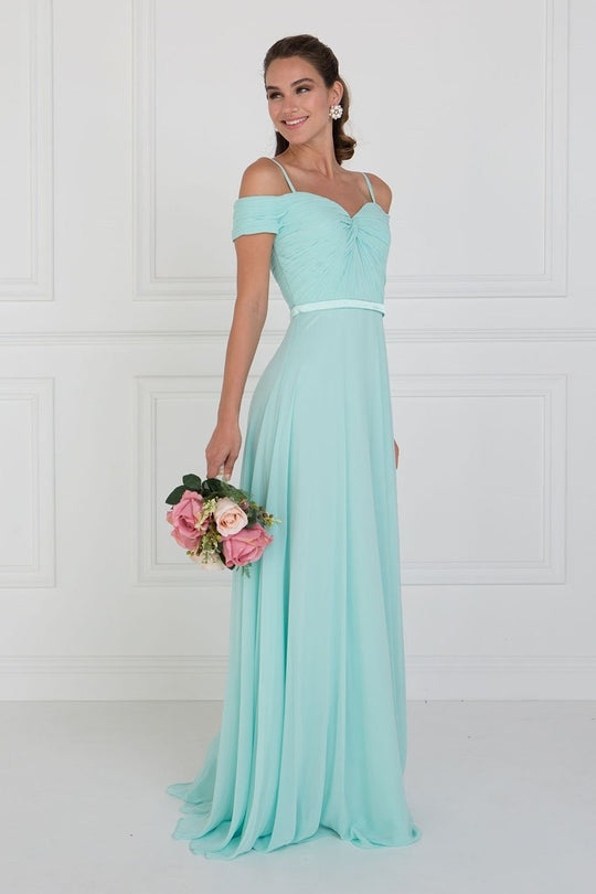 Elizabeth K - GL1523 Off Shoulder Twisted Bodice Chiffon Gown Special Occasion Dress XS / Mint