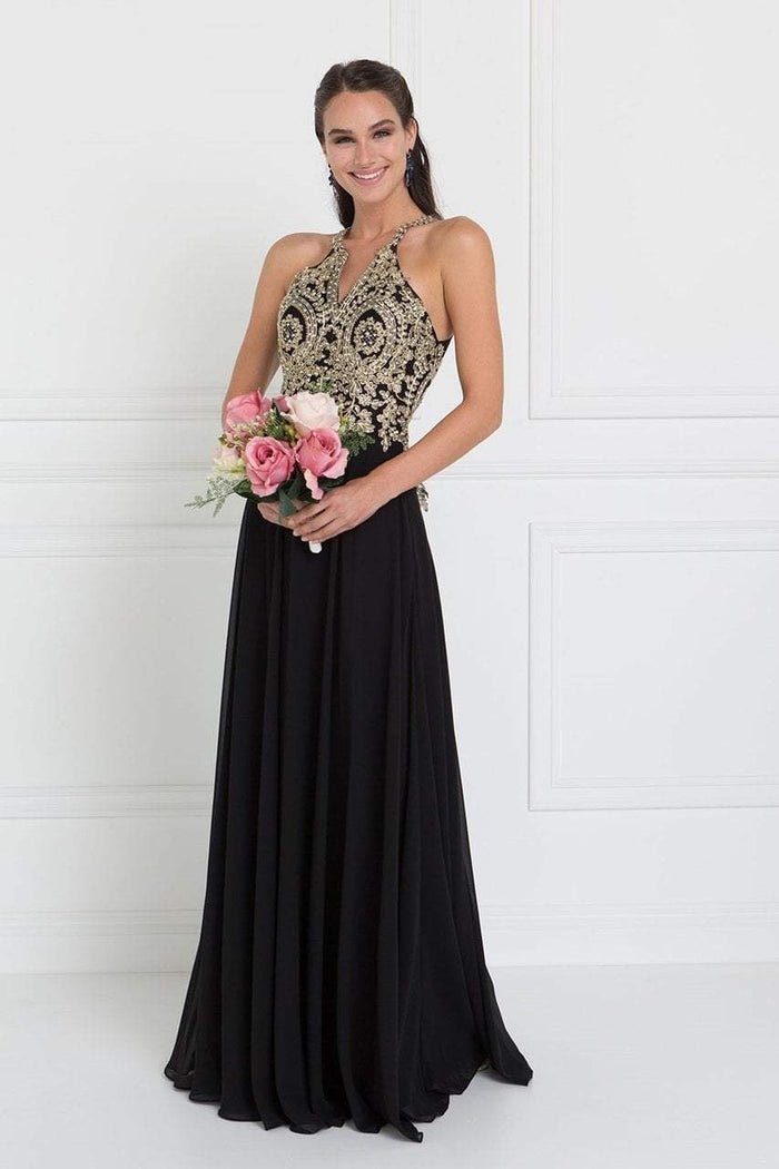 Elizabeth K - GL1526 Lace Embellished High Neck Chiffon Gown Bridesmaid Dresses XS / Black