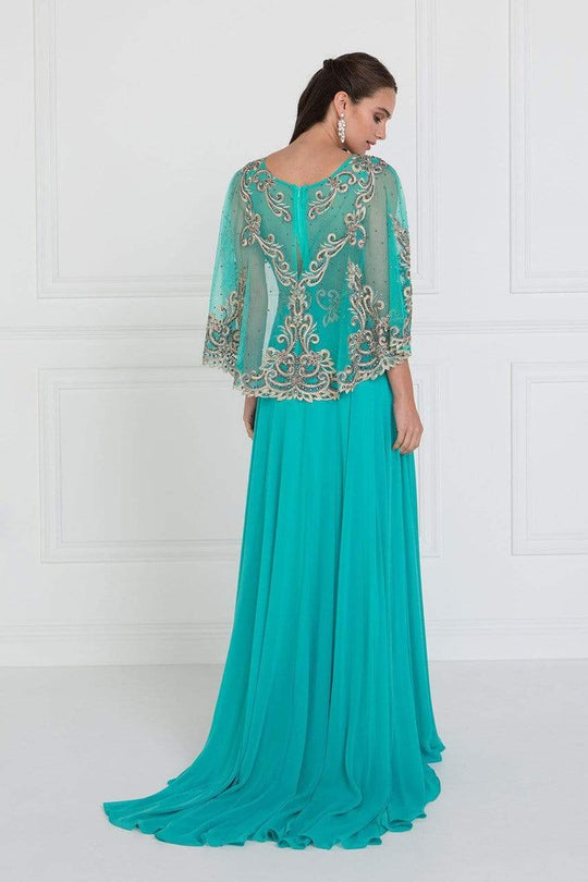 Elizabeth K - GL1527 Chiffon Dress with Embroidered Cape Sleeves