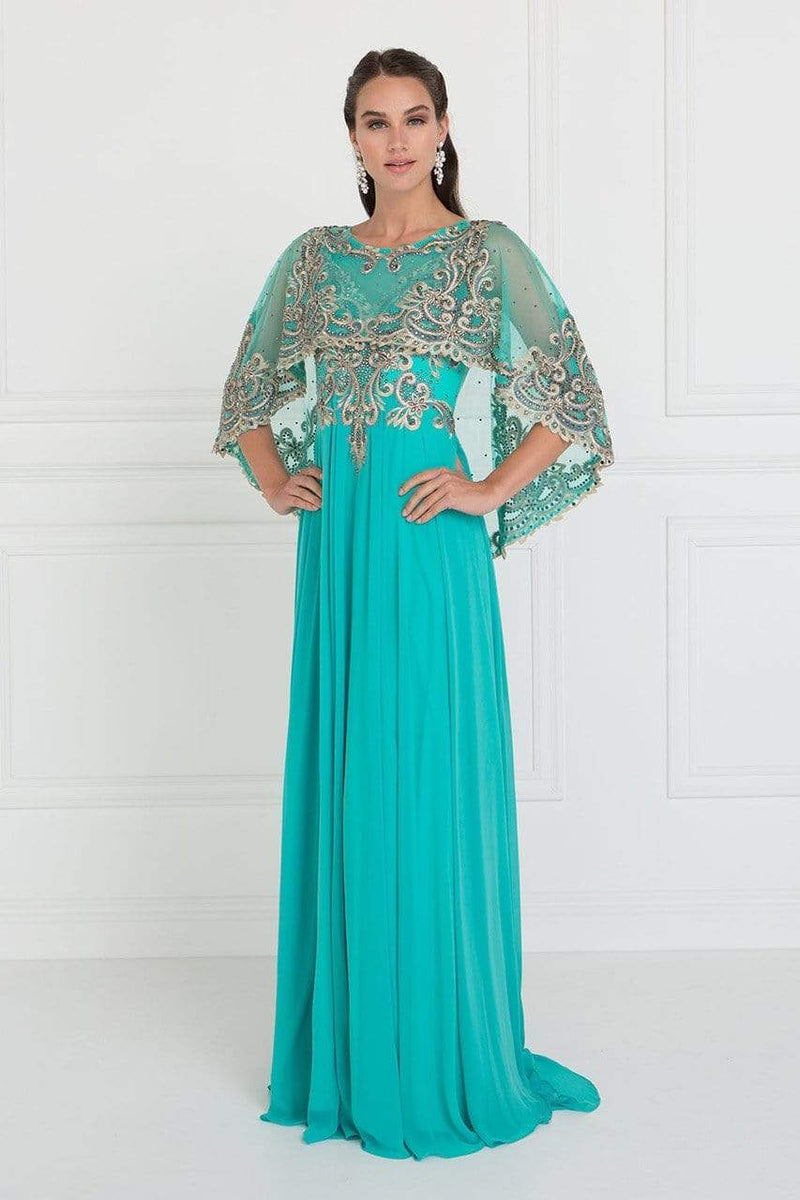 Elizabeth K - GL1527 Chiffon Dress with Embroidered Cape Sleeves ...