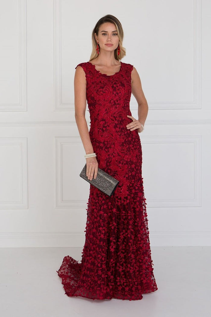 Elizabeth K - GL1529 Scoop Appliqued Evening Dress Evening Dresses XS / Burgundy