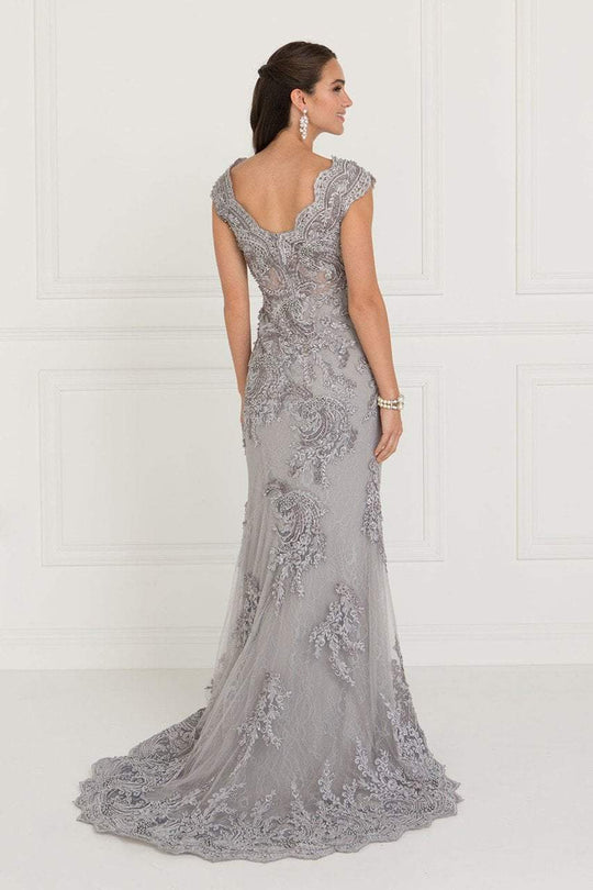 Elizabeth K - GL1540 Lace Embroidered V-neck Sheath Dress