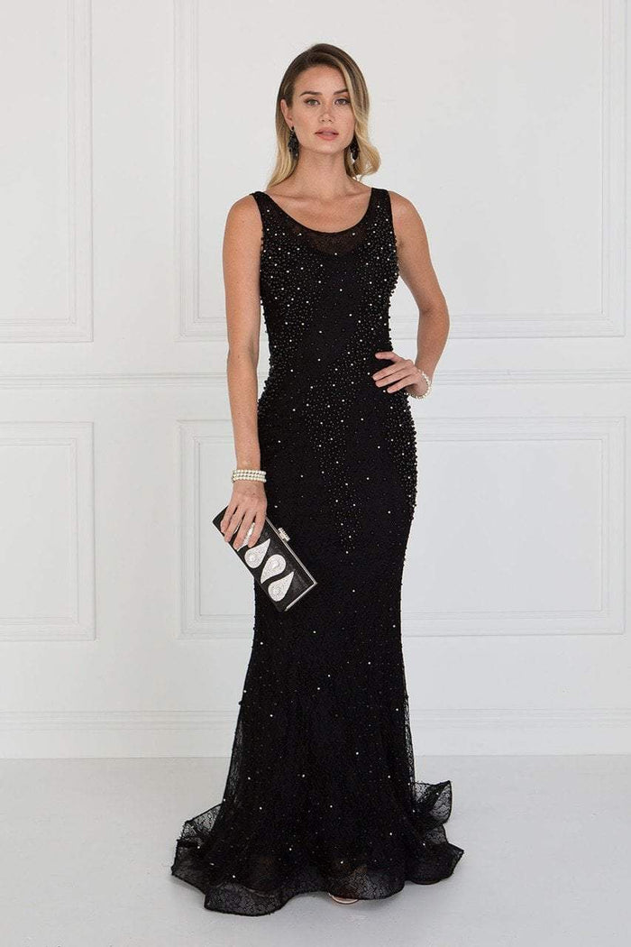 Elizabeth K - GL1544 Beaded Lace Illusion Scoop Sheath Dress Special Occasion Dress XS / Black