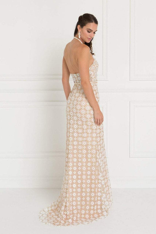 Elizabeth K - GL1548 Beaded Halter Tulle Sheath Dress