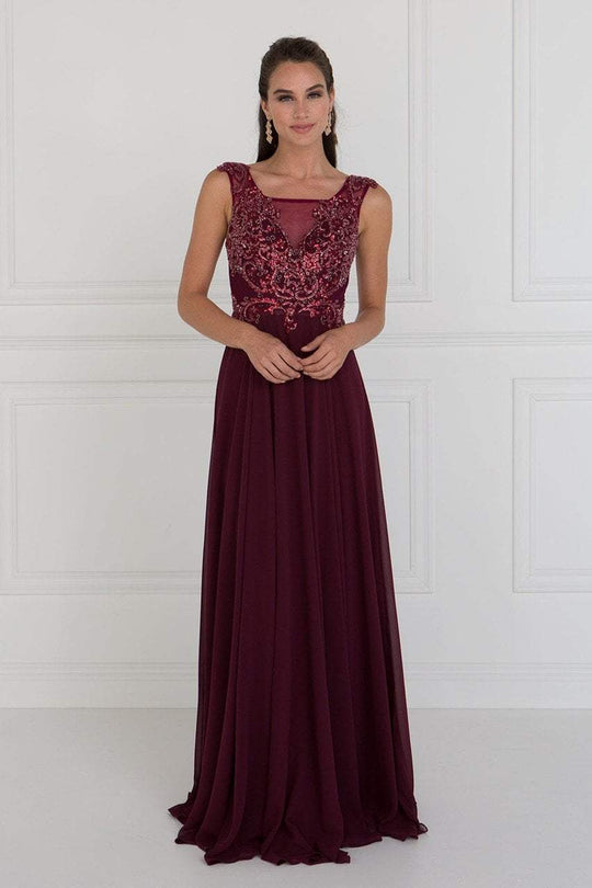 Elizabeth K - GL1566 Beaded Square Neck Chiffon A-line Dress