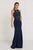 Elizabeth K - GL1568 Bedazzled Illusion Halter Sheath Dress Special Occasion Dress XS / Navy