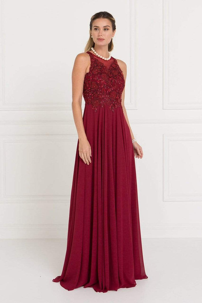 Elizabeth K - GL1570 Embroidered Illusion Halter Chiffon A-line Dress Couture Candy Elizabeth K - GL1570 Embroidered Illusion Halter Chiffon A-line Dress Couture Candy