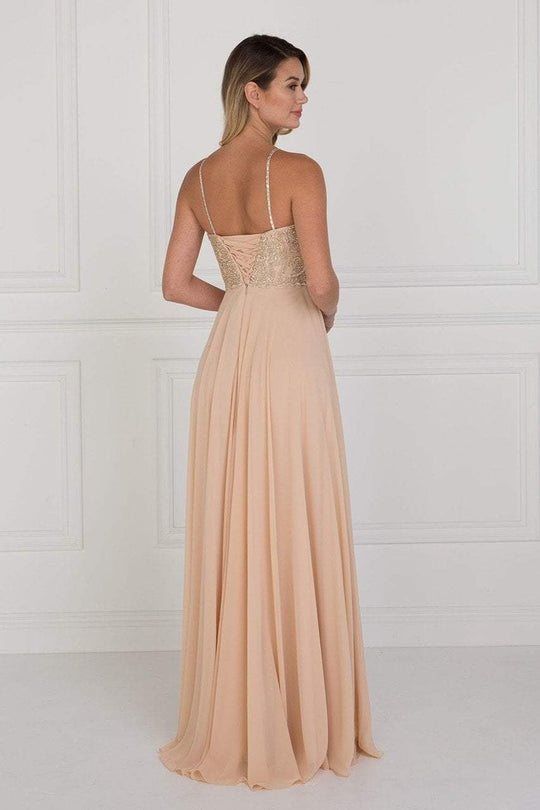 Elizabeth K - GL1571 Gold Embroidered Sweetheart Chiffon A-line Dress