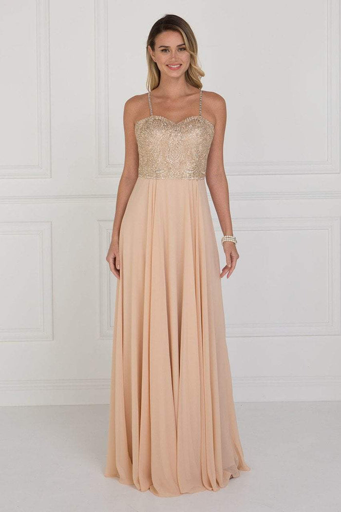 Elizabeth K - GL1571 Gold Embroidered Sweetheart Chiffon A-line Dress Bridesmaid Dresses XS / Champagne