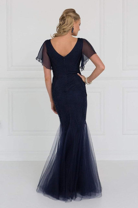 Elizabeth K - GL1576 Butterfly Sleeve Embroidered Foliage Trumpet Gown