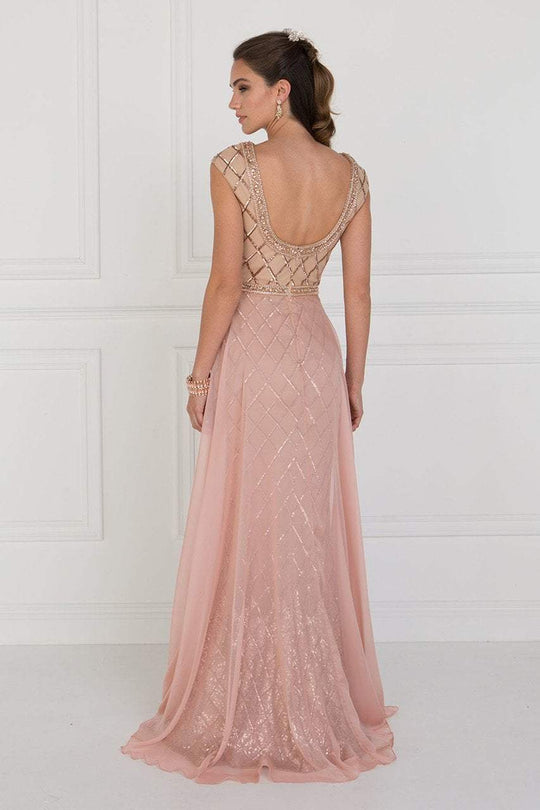 Elizabeth K - GL1577 Embellished Illusion Bateau Dress with Overlay
