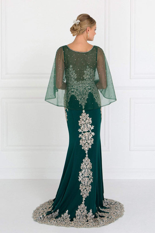Elizabeth K - GL1595 Embroidered Bateau Jersey Trumpet Dress