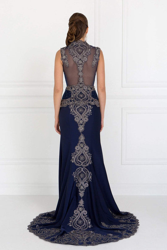 Elizabeth K - GL1598 Metallic Embroidered Queen Anne Trumpet Dress