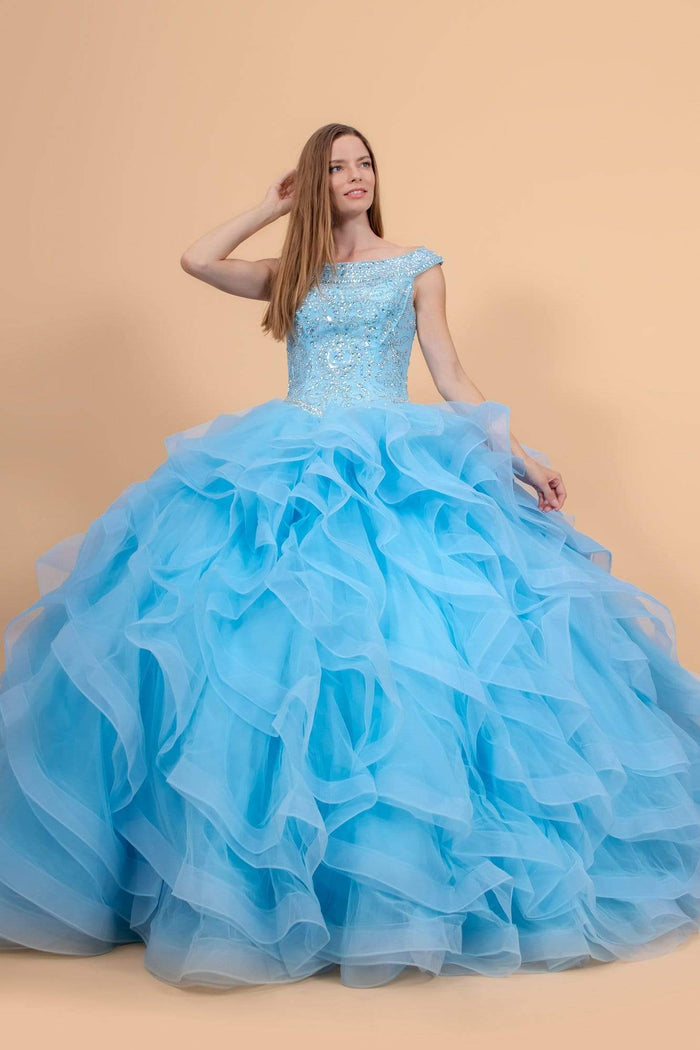 Elizabeth K - GL1600 Jewel Embellished Bodice Tulle Ballgown Special Occasion Dress XS / Blue