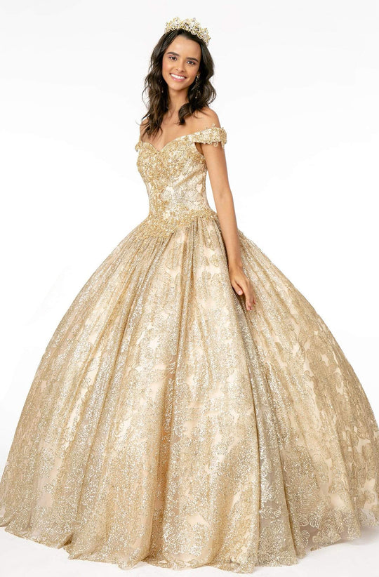 Elizabeth K - GL1820 Glitter Mesh Off Shoulder Sweetheart Ballgown