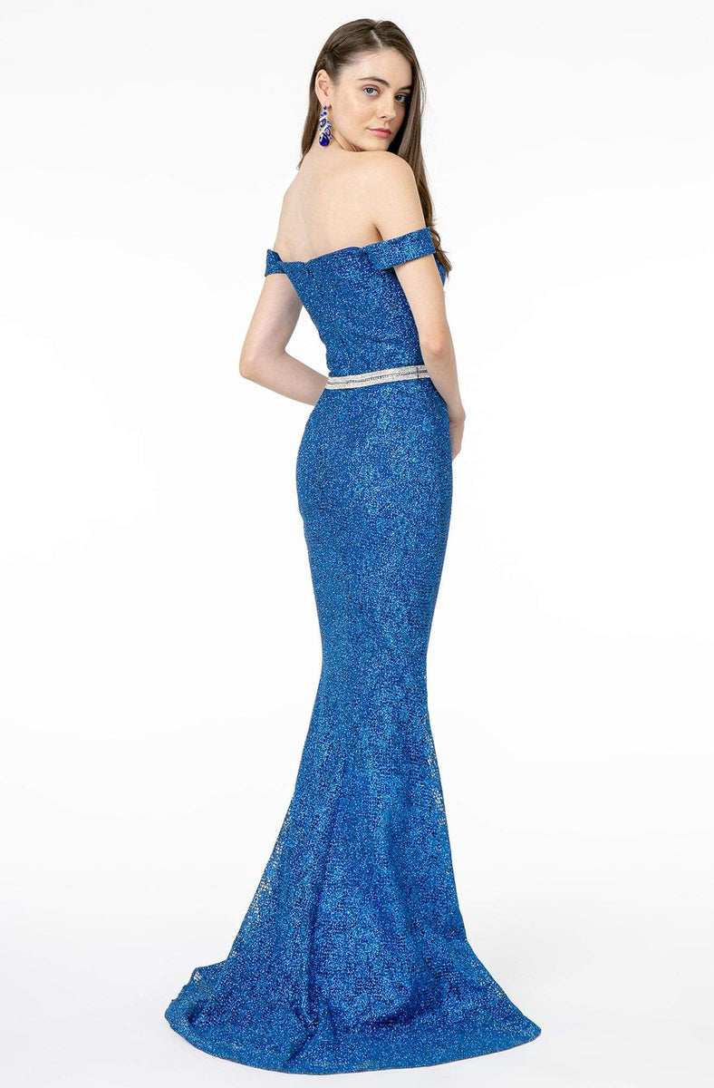 Elizabeth K - GL1829 Off Shoulder Jeweled Waist Glitter Gown – Couture ...