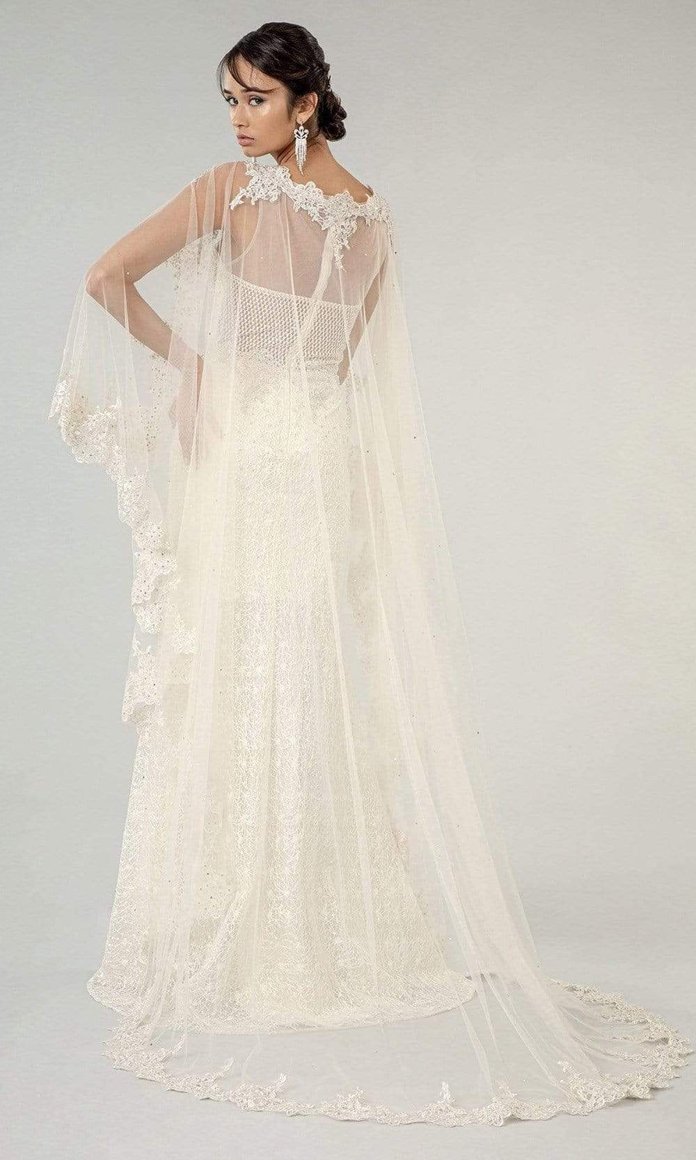 Elizabeth K - GL1918 Lace Embroidered Sheath Bridal Gown with Cape ...