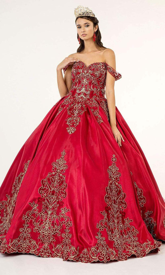 Elizabeth K - GL1930 Embroidered Sweetheart Satin Ballgown Quinceanera Dresses XS / Burgundy