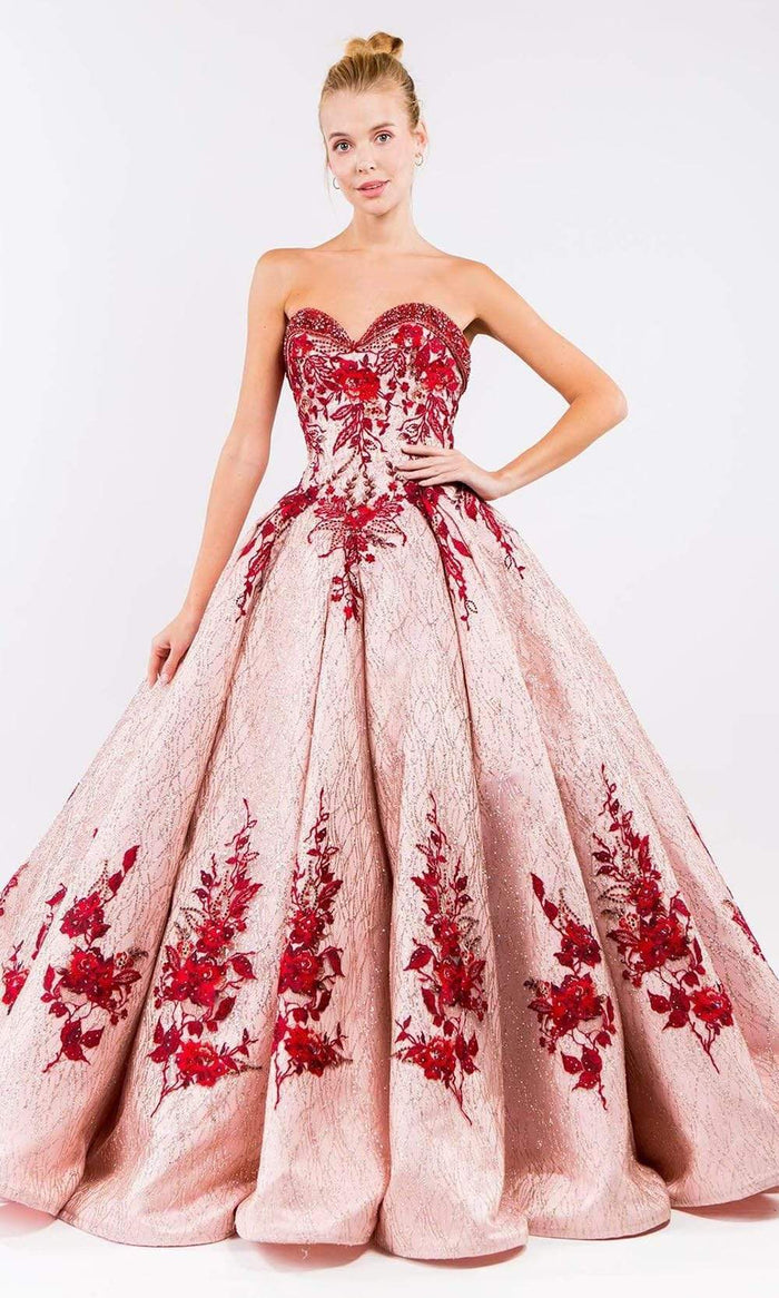 Elizabeth K - GL1957 Rosette Embroidered Ballgown Special Occasion Dresses XS / Rose Gold