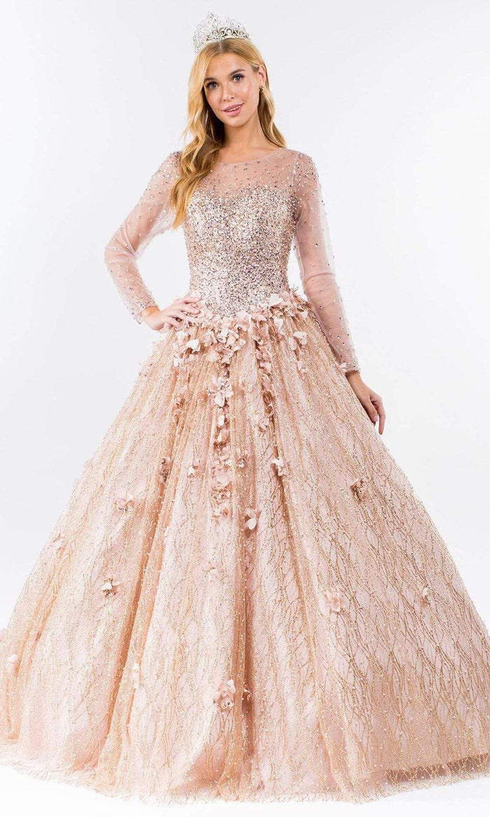 Elizabeth K - GL1963 Long Sleeve Jeweled Ballgown Special Occasion Dresses XS / Rose Gold
