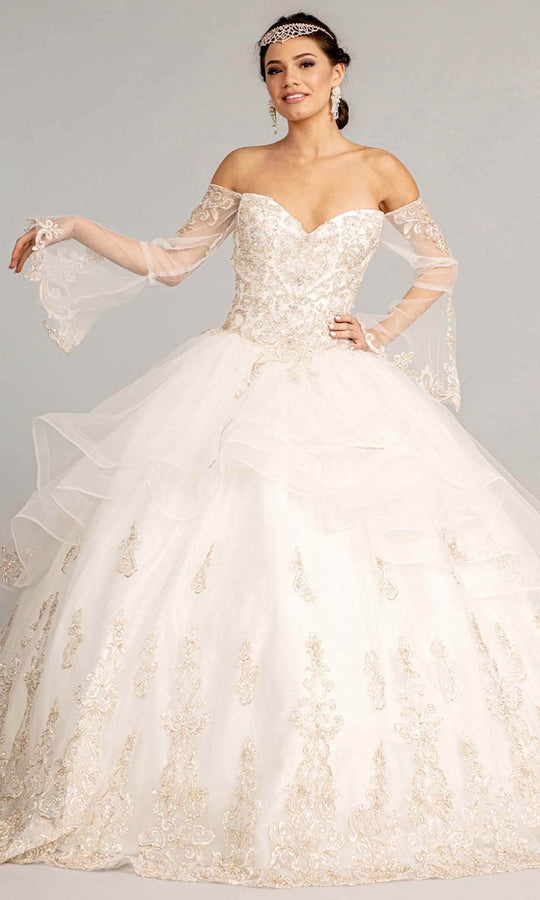Elizabeth K GL1976 - Long Angel Sleeve Sweetheart Neck Ball Gown