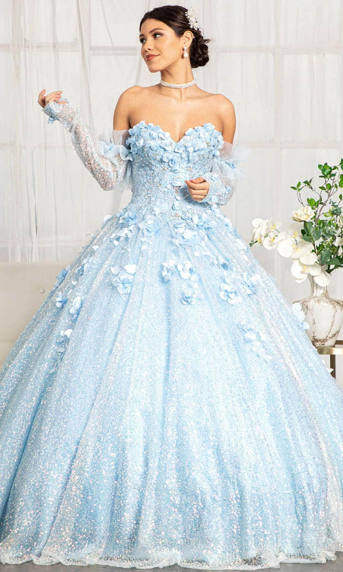 Elizabeth K GL1986 - Sweetheart Neck with Removable Sleeve Long Gown Quinceanera Dresses XS / Baby Blue