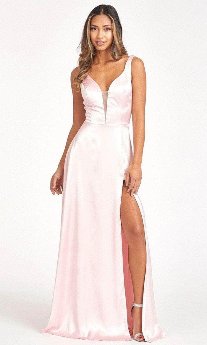 Elizabeth K GL1992 - Plunging Bodice Satin Prom Dress Special Occasion Dress XS / Blush